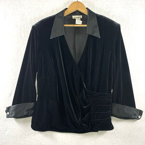 Vintage Women Velvet Surplice Top Sz 16W Satin Trim Holiday Glam Cocktail Formal